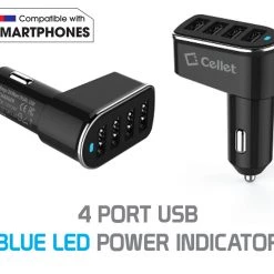 PUSB452BK - Cellet Universal 26W 5.2 Amp 4-Port Car Charger For Android And Apple Devices - Black