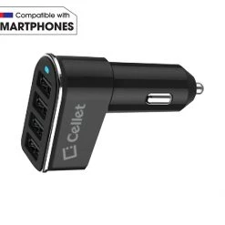 PUSB452BK - Cellet Universal 26W 5.2 Amp 4-Port Car Charger For Android And Apple Devices - Black