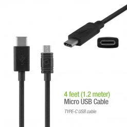 Cellet Wholesale Full Catalog DCMICRO4BK - Cellet Micro USB To USB Reversible Type-C Cable For Nexus 5X, Nexus 6P, Nokia Lumia 950/950 XL, OnePlus 2, Nokia N1, LG G5, HTC 10, Samsung Galaxy Note 7, Android Devices And More - Black