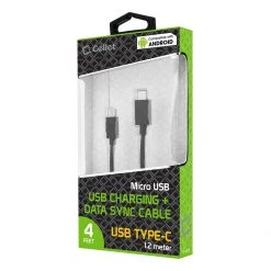 Cellet Wholesale Full Catalog DCMICRO4BK - Cellet Micro USB To USB Reversible Type-C Cable For Nexus 5X, Nexus 6P, Nokia Lumia 950/950 XL, OnePlus 2, Nokia N1, LG G5, HTC 10, Samsung Galaxy Note 7, Android Devices And More - Black