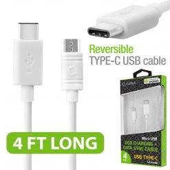 DCMICRO4WT - Cellet Micro USB To USB Reversible Type-C Cable For Nexus 5X, Nexus 6P, Nokia Lumia 950/950 XL, OnePlus 2, Nokia N1, LG G5, HTC 10, Samsung Galaxy Note 7, Android Devices And More - White