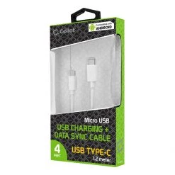 DCMICRO4WT - Cellet Micro USB To USB Reversible Type-C Cable For Nexus 5X, Nexus 6P, Nokia Lumia 950/950 XL, OnePlus 2, Nokia N1, LG G5, HTC 10, Samsung Galaxy Note 7, Android Devices And More - White