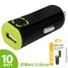 Full Catalog PUSBW21GR - RUIZ By Cellet Universal 2.1A (10W) USB Car Charger - Black/Green