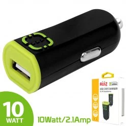 Full Catalog PUSBW21GR - RUIZ By Cellet Universal 2.1A (10W) USB Car Charger - Black/Green