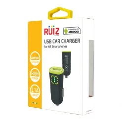 Full Catalog PUSBW21GR - RUIZ By Cellet Universal 2.1A (10W) USB Car Charger - Black/Green