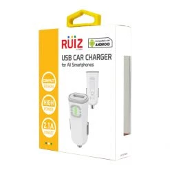 PUSBW21WT - RUIZ By Cellet Universal 2.1A (10W) USB Car Charger - White / Gray Full Catalog