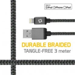 DA8T10BRBK - Cellet Lightning 8 Pin (Apple MFI Certified) 10 Ft. (3m) Heavy Duty Nylon Braided USB Charging Plus Data Sync Cable - Black