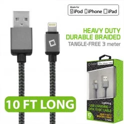 DA8T10BRBK - Cellet Lightning 8 Pin (Apple MFI Certified) 10 Ft. (3m) Heavy Duty Nylon Braided USB Charging Plus Data Sync Cable - Black