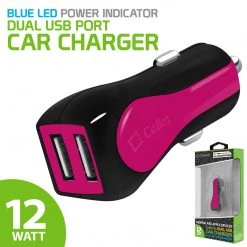 PUSBE21PK - Cellet Prism RapidCharge 12W 2.4A Dual USB Car Charger For Android And Apple Devices - Pink Full Catalog