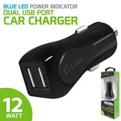 PUSBE21BK - Cellet Prism RapidCharge 12W 2.4A Dual USB Car Charger For Android And Apple Devices - Black Full Catalog