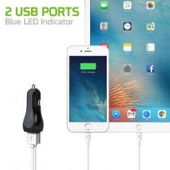 Full Catalog PUSBE21YL - Cellet Prism Rapid Charge 12W 2.4A Dual USB Car Charger For Android And Apple Devices - Yellow