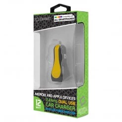 Full Catalog PUSBE21YL - Cellet Prism Rapid Charge 12W 2.4A Dual USB Car Charger For Android And Apple Devices - Yellow