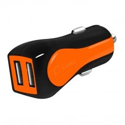 PUSBE21OR - Cellet Prism RapidCharge 12W 2.4A Dual USB Car Charger For Android And Apple Devices - Orange
