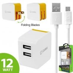 Full Catalog TCMICNKOR - Cellet Universal High Powered 12W/2.4A Dual USB Home Charger (4 Ft. Micro USB Cable Included) - Orange