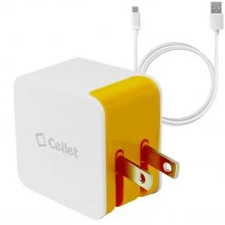 Full Catalog TCMICNKOR - Cellet Universal High Powered 12W/2.4A Dual USB Home Charger (4 Ft. Micro USB Cable Included) - Orange