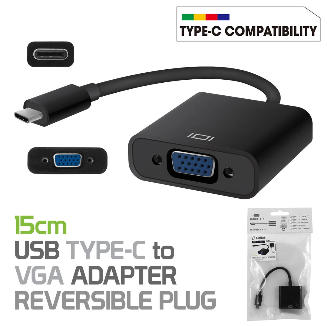 Cellet Full Catalog DCVGA - USB-C To VGA Adapter 1 Cellet Full Catalog DCVGA - USB-C To VGA Adapter