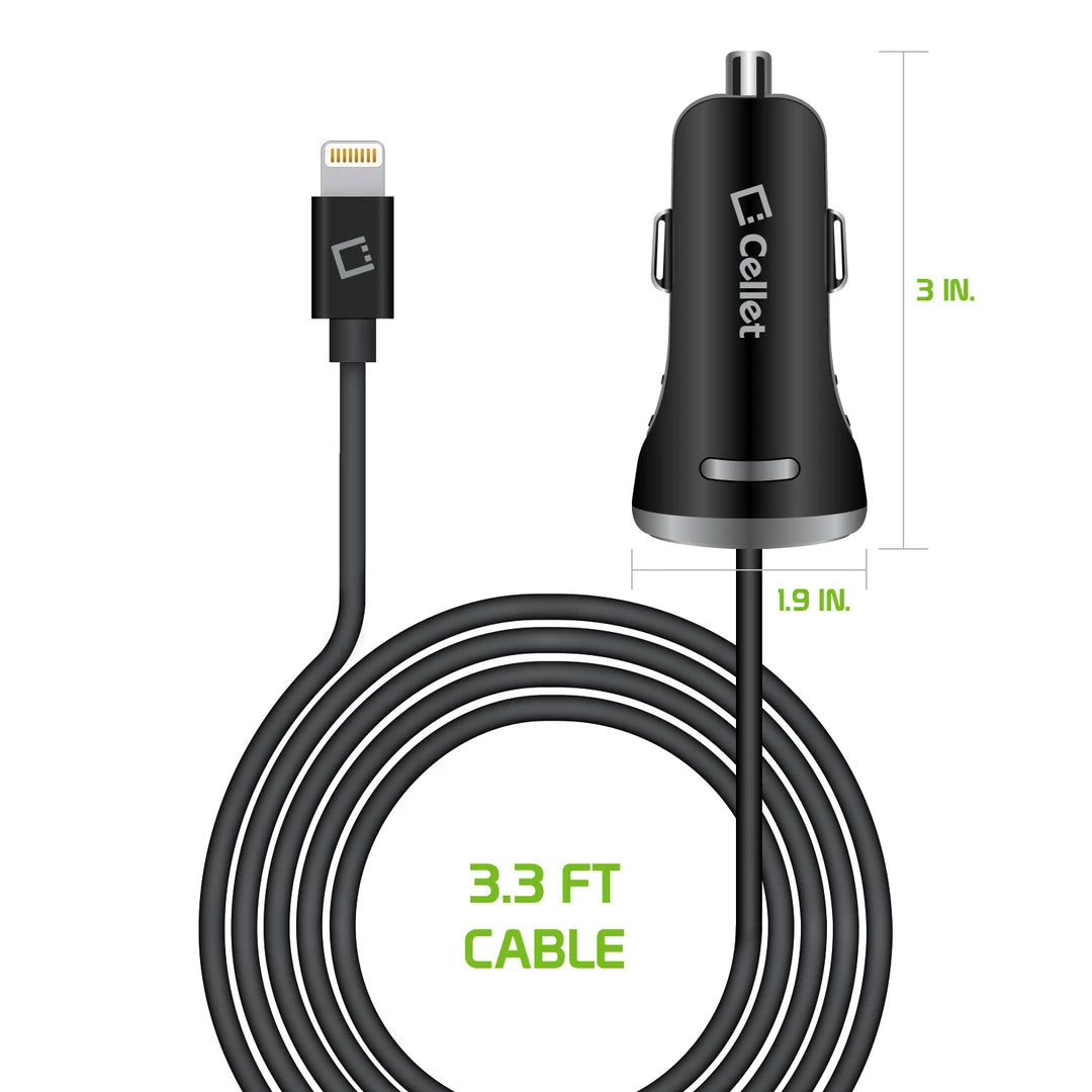 GoCellet Full Catalog PAPP8H34BK - MFI Certified Lightning Car Charger 3.4 Amp With USB Port 2 GoCellet Full Catalog PAPP8H34BK - MFI Certified Lightning Car Charger 3.4 Amp With USB Port