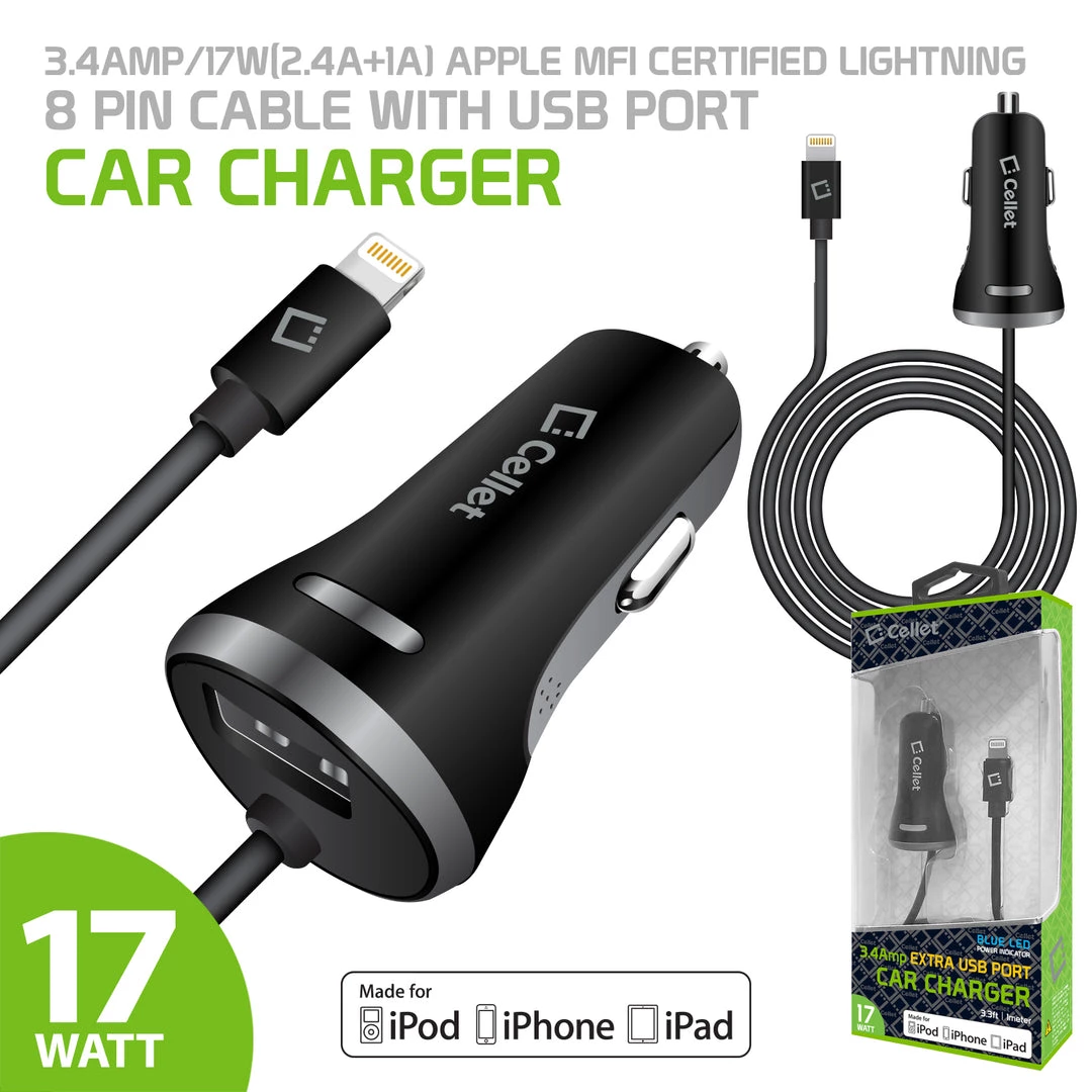 GoCellet Full Catalog PAPP8H34BK - MFI Certified Lightning Car Charger 3.4 Amp With USB Port 7 GoCellet Full Catalog PAPP8H34BK - MFI Certified Lightning Car Charger 3.4 Amp With USB Port