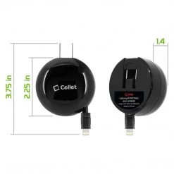 Full Catalog TCAPP8R24 - IPhone Charger, Cellet High Power 2.4A /12W Apple MFI Certified Retractable Lightning Home Charger For IPad, IPhone, IPad