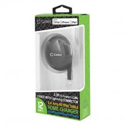 Full Catalog TCAPP8R24 - IPhone Charger, Cellet High Power 2.4A /12W Apple MFI Certified Retractable Lightning Home Charger For IPad, IPhone, IPad