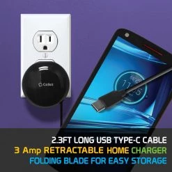Full Catalog TCUSBCR30 - Cellet High Powered 3Amp / 15Watt USB Type-C Retractable Home Charger For Samsung Galaxy 10 10+ Note 10 Google Pixel 3 XL LG G5, Nexus 5X, Nexus 6P, Nokia Lumia 950/950 XL, OnePlus 2