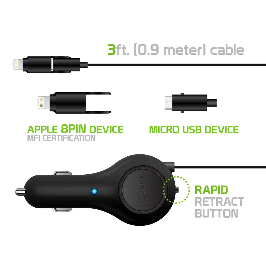 GoCellet PAPP8R21M- 2 In 1 Micro USB And Lightning USB Retractable Car Charger 8 GoCellet PAPP8R21M- 2 In 1 Micro USB And Lightning USB Retractable Car Charger