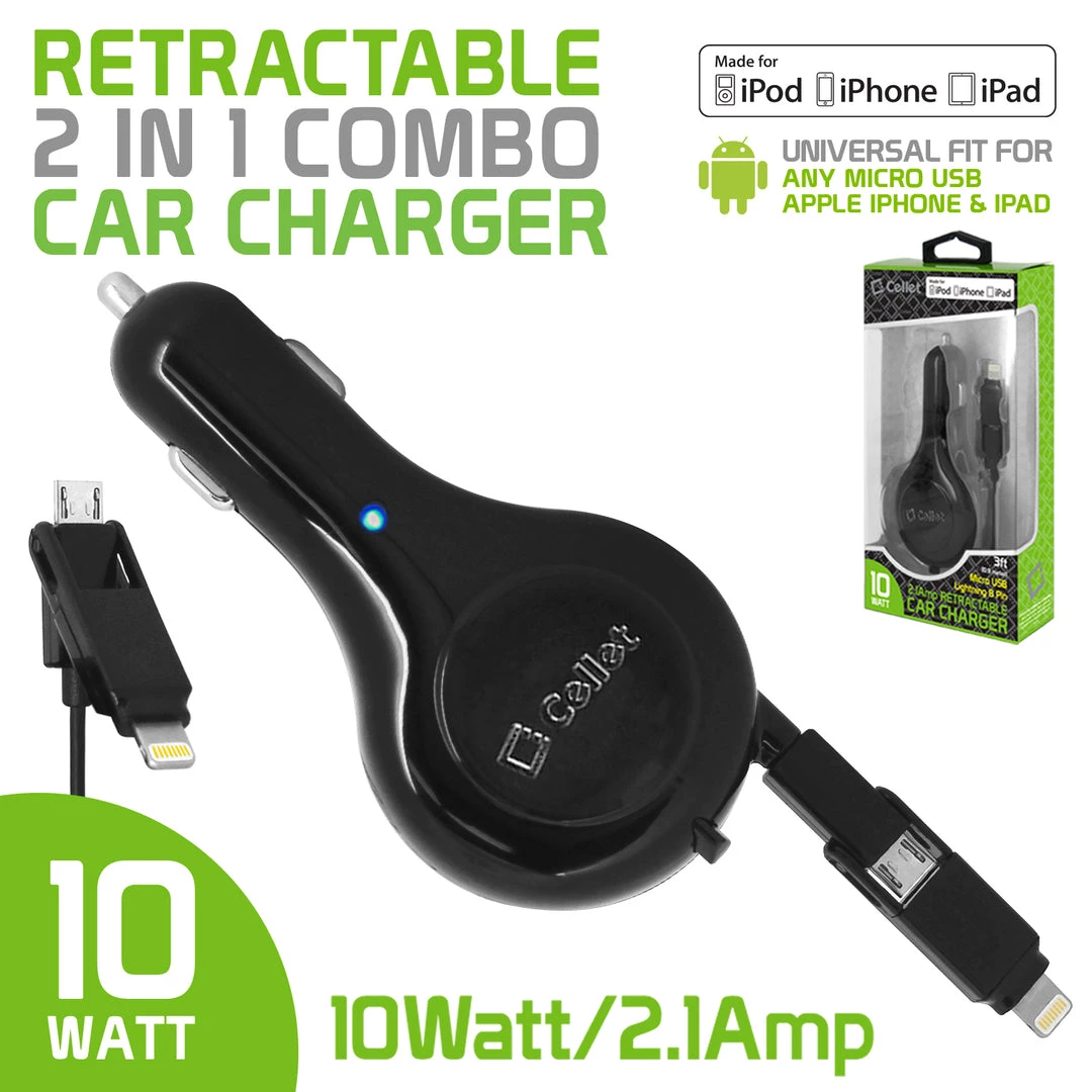 GoCellet PAPP8R21M- 2 In 1 Micro USB And Lightning USB Retractable Car Charger 1 GoCellet PAPP8R21M- 2 In 1 Micro USB And Lightning USB Retractable Car Charger