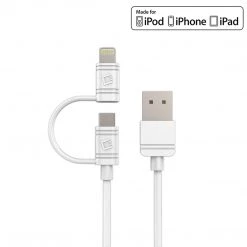 DAAPP5TKWT - Cellet 2 In 1 Micro USB + Lightning (Licensed By Apple, MFI Certified) Charging/Data Sync Cable - White Full Catalog