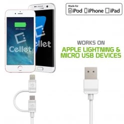 DAAPP5TKWT - Cellet 2 In 1 Micro USB + Lightning (Licensed By Apple, MFI Certified) Charging/Data Sync Cable - White Full Catalog