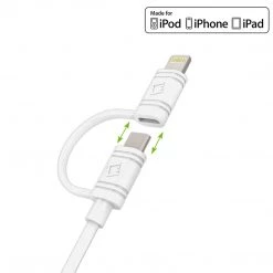 DAAPP5TKWT - Cellet 2 In 1 Micro USB + Lightning (Licensed By Apple, MFI Certified) Charging/Data Sync Cable - White Full Catalog