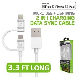 DAAPP5TKWT - Cellet 2 In 1 Micro USB + Lightning (Licensed By Apple, MFI Certified) Charging/Data Sync Cable - White Full Catalog