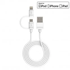 DAAPP5TKWT - Cellet 2 In 1 Micro USB + Lightning (Licensed By Apple, MFI Certified) Charging/Data Sync Cable - White Full Catalog