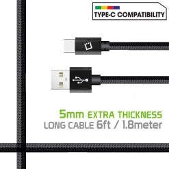 Cellet Wholesale DCA620BK - Type-C Cable, Cellet 6ft (1.8m) Heavy Duty Nylon Braided USB-A To USB-C For HTC 10, LG G5, Nexus 5X/6P, LG V20, Samsung Galaxy Note 7 - Black Full Catalog 10 Cellet Wholesale DCA620BK - Type-C Cable, Cellet 6ft (1.8m) Heavy Duty Nylon Braided USB-A To USB-C For HTC 10, LG G5, Nexus 5X/6P, LG V20, Samsung Galaxy Note 7 - Black Full Catalog