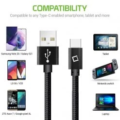 Cellet Wholesale DCA620BK - Type-C Cable, Cellet 6ft (1.8m) Heavy Duty Nylon Braided USB-A To USB-C For HTC 10, LG G5, Nexus 5X/6P, LG V20, Samsung Galaxy Note 7 - Black Full Catalog 11 Cellet Wholesale DCA620BK - Type-C Cable, Cellet 6ft (1.8m) Heavy Duty Nylon Braided USB-A To USB-C For HTC 10, LG G5, Nexus 5X/6P, LG V20, Samsung Galaxy Note 7 - Black Full Catalog