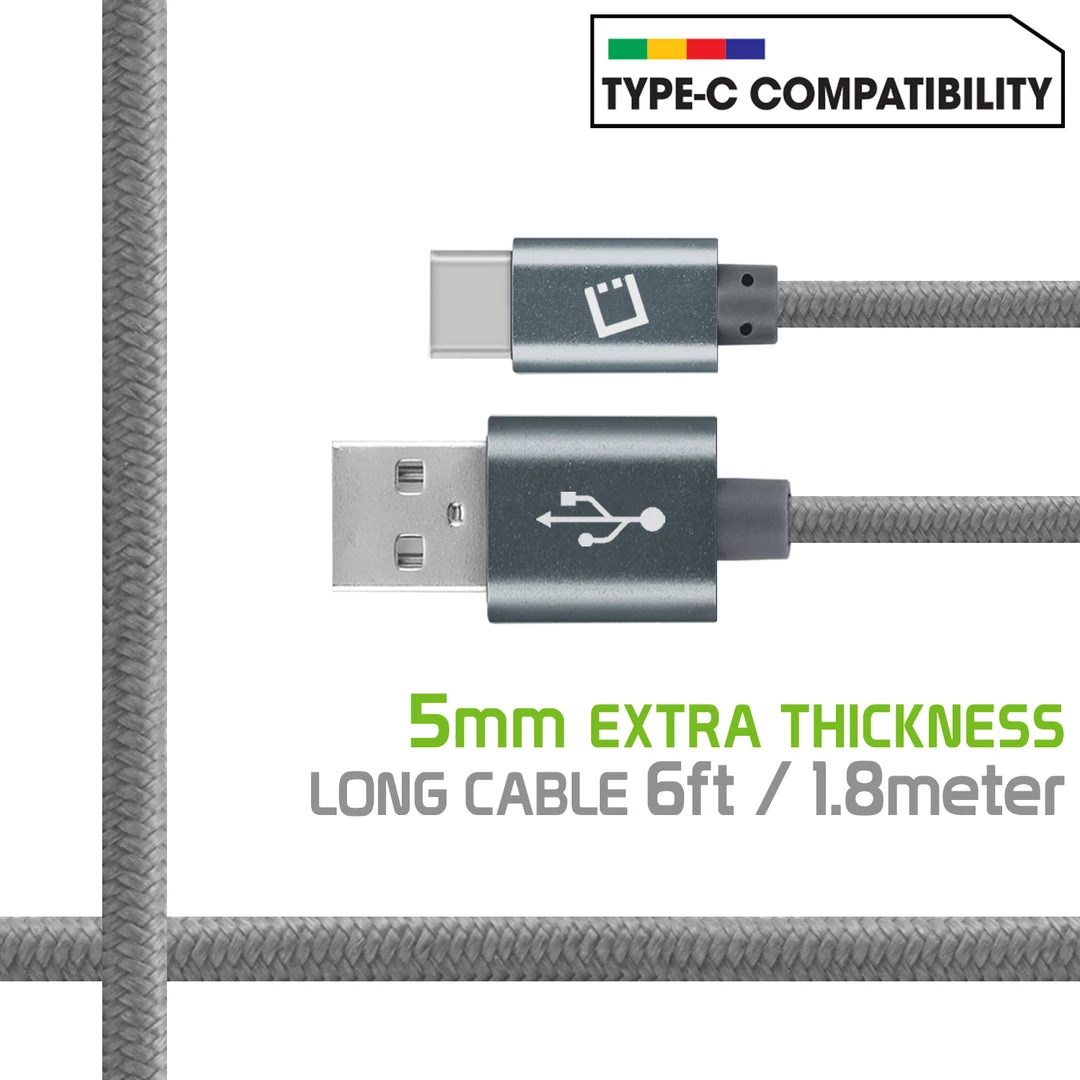 DCA620GY - Type-C Cable, Cellet 6ft (1.8m) Heavy Duty Nylon Braided USB-A To USB-C For HTC 10, LG G5, Nexus 5X/6P, LG V20, Samsung Galaxy Note 7 - Gray Full Catalog 3 DCA620GY - Type-C Cable, Cellet 6ft (1.8m) Heavy Duty Nylon Braided USB-A To USB-C For HTC 10, LG G5, Nexus 5X/6P, LG V20, Samsung Galaxy Note 7 - Gray Full Catalog