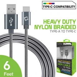 DCA620GY - Type-C Cable, Cellet 6ft (1.8m) Heavy Duty Nylon Braided USB-A To USB-C For HTC 10, LG G5, Nexus 5X/6P, LG V20, Samsung Galaxy Note 7 - Gray Full Catalog