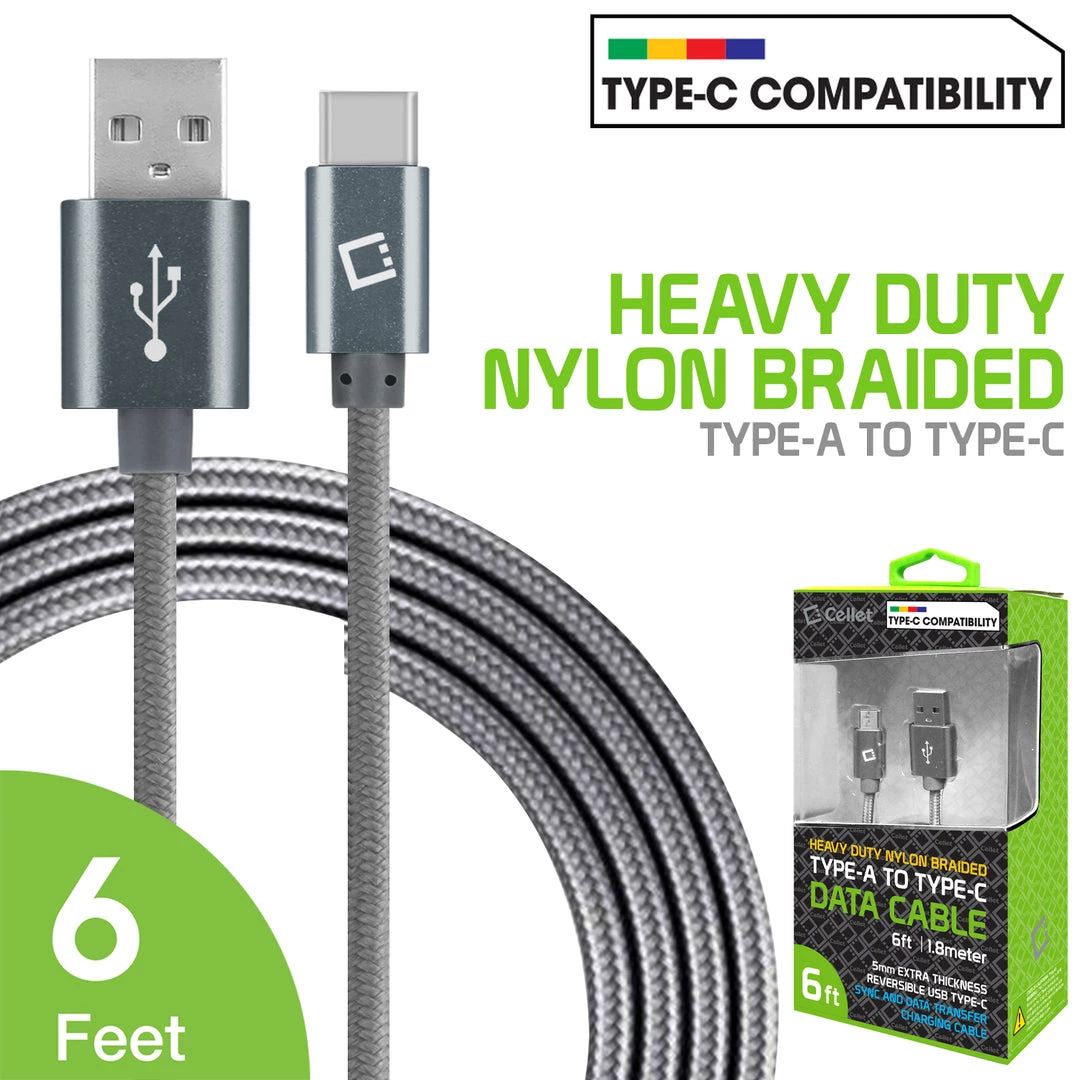 DCA620GY - Type-C Cable, Cellet 6ft (1.8m) Heavy Duty Nylon Braided USB-A To USB-C For HTC 10, LG G5, Nexus 5X/6P, LG V20, Samsung Galaxy Note 7 - Gray Full Catalog 1 DCA620GY - Type-C Cable, Cellet 6ft (1.8m) Heavy Duty Nylon Braided USB-A To USB-C For HTC 10, LG G5, Nexus 5X/6P, LG V20, Samsung Galaxy Note 7 - Gray Full Catalog