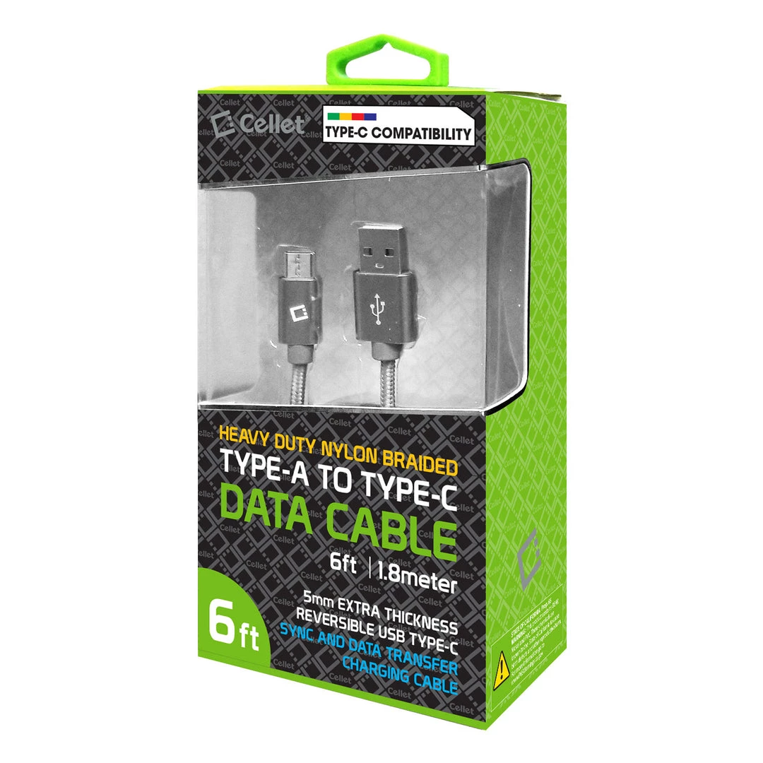 DCA620GY - Type-C Cable, Cellet 6ft (1.8m) Heavy Duty Nylon Braided USB-A To USB-C For HTC 10, LG G5, Nexus 5X/6P, LG V20, Samsung Galaxy Note 7 - Gray Full Catalog 6 DCA620GY - Type-C Cable, Cellet 6ft (1.8m) Heavy Duty Nylon Braided USB-A To USB-C For HTC 10, LG G5, Nexus 5X/6P, LG V20, Samsung Galaxy Note 7 - Gray Full Catalog