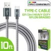 Full Catalog DCA1020GY - Type-C Cable, Cellet 10ft (3m) Heavy Duty Nylon Braided USB-A To USB-C For HTC 10, LG G5, Nexus 5X/6P, LG V20, Samsung Galaxy Note 7- Gray