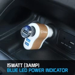 Full Catalog PUSBDC3AWT - Cellet 3 In 1 Car Charger With 2 USB Ports And 1 Car Socket Lighter Adapter - White/Gold