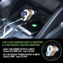 PUSBDC3ABK - Cellet 3 In 1 Car Charger With 2 USB Ports And 1 Car Socket Lighter Adapter - Black/Space Gray Full Catalog