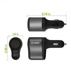 PUSBDC3ABK - Cellet 3 In 1 Car Charger With 2 USB Ports And 1 Car Socket Lighter Adapter - Black/Space Gray Full Catalog