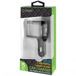 PUSBDC3ABK - Cellet 3 In 1 Car Charger With 2 USB Ports And 1 Car Socket Lighter Adapter - Black/Space Gray Full Catalog