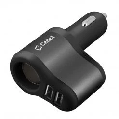PUSBDC3ABK - Cellet 3 In 1 Car Charger With 2 USB Ports And 1 Car Socket Lighter Adapter - Black/Space Gray Full Catalog
