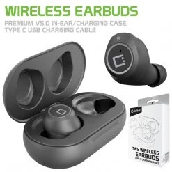 Full Catalog EB600BK - Cellet Wireless Earbuds, Premium V5.0 In-Ear Wireless Earbuds With Charging Case, Voice Notifications And Built-in Microphone And Type C USB Charging Cable Compatible To Wireless Enabled Devices - Black