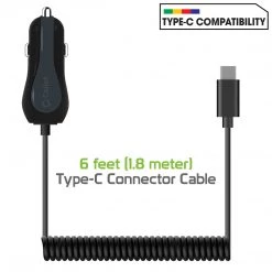 PUSBC32 - Cellet High Powered 3 Amp / 15 Watt Type-C USB Car Charger With Extra USB Port & Attached 6ft Coiled Cable Full Catalog 12 PUSBC32 - Cellet High Powered 3 Amp / 15 Watt Type-C USB Car Charger With Extra USB Port & Attached 6ft Coiled Cable Full Catalog
