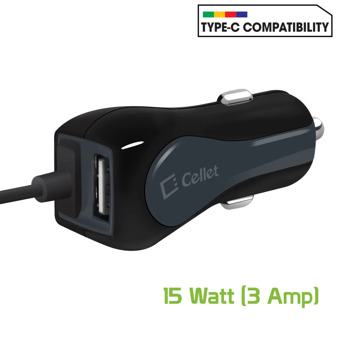PUSBC32 - Cellet High Powered 3 Amp / 15 Watt Type-C USB Car Charger With Extra USB Port & Attached 6ft Coiled Cable Full Catalog 8 PUSBC32 - Cellet High Powered 3 Amp / 15 Watt Type-C USB Car Charger With Extra USB Port & Attached 6ft Coiled Cable Full Catalog