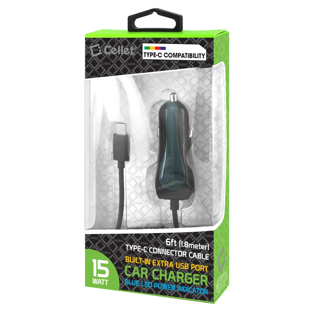 PUSBC32 - Cellet High Powered 3 Amp / 15 Watt Type-C USB Car Charger With Extra USB Port & Attached 6ft Coiled Cable Full Catalog 9 PUSBC32 - Cellet High Powered 3 Amp / 15 Watt Type-C USB Car Charger With Extra USB Port & Attached 6ft Coiled Cable Full Catalog