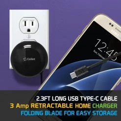 TCMICROR24 - Cellet High Powered 2.4A/12W Retractable Micro USB Home Charger For Android Devices