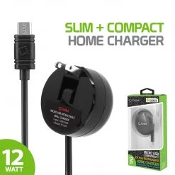 TCMICROR24 - Cellet High Powered 2.4A/12W Retractable Micro USB Home Charger For Android Devices